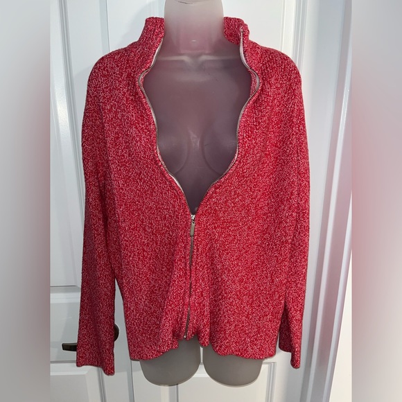 Crazy Horse by Liz Claiborne Red/White Knitted Zip Up Sweater Size Large - Picture 4 of 16